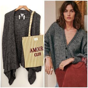 (Bundle) Mohair Blend Charcoal Gray Cardigan and Tote Bag